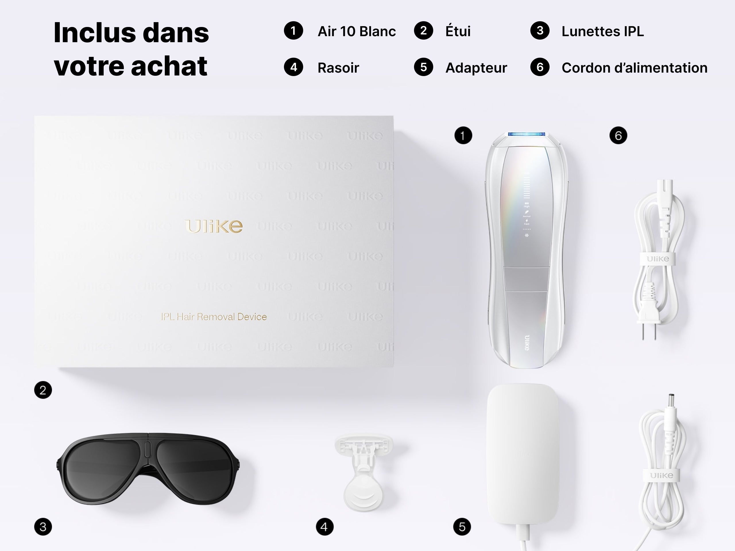 L'épilation efficace et durable avec Ulike Air 10 blanc, un rasoir et des lunettes offerts.