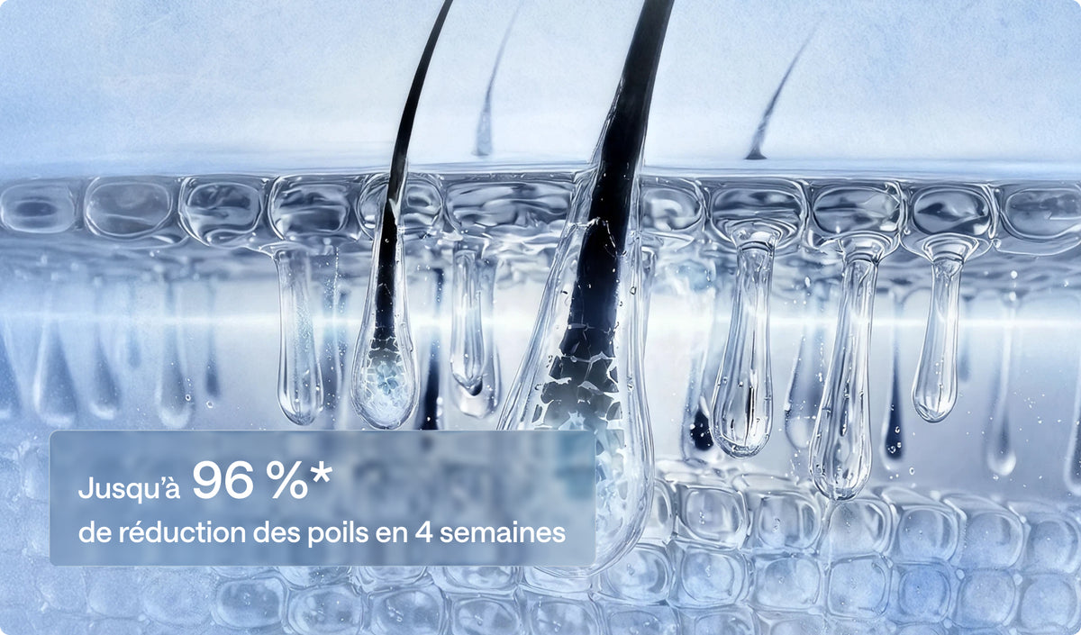 Venez à bout des poils tenaces.
Une peau visiblement plus lisse, durablement, en 4 semaines.
